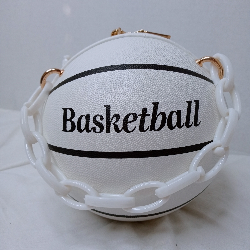Fashion Faux Leather Basketball Clutch with Thick Chain Handles(White)